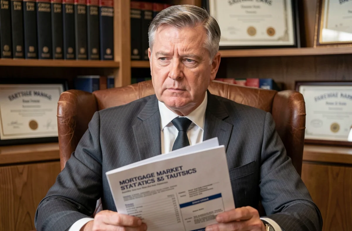 Banquier senior consultant un rapport sur les marchés de capitaux hypothécaires dans un bureau privé