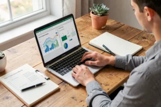 Personne qui compare des placements d'épargne sur un ordinateur